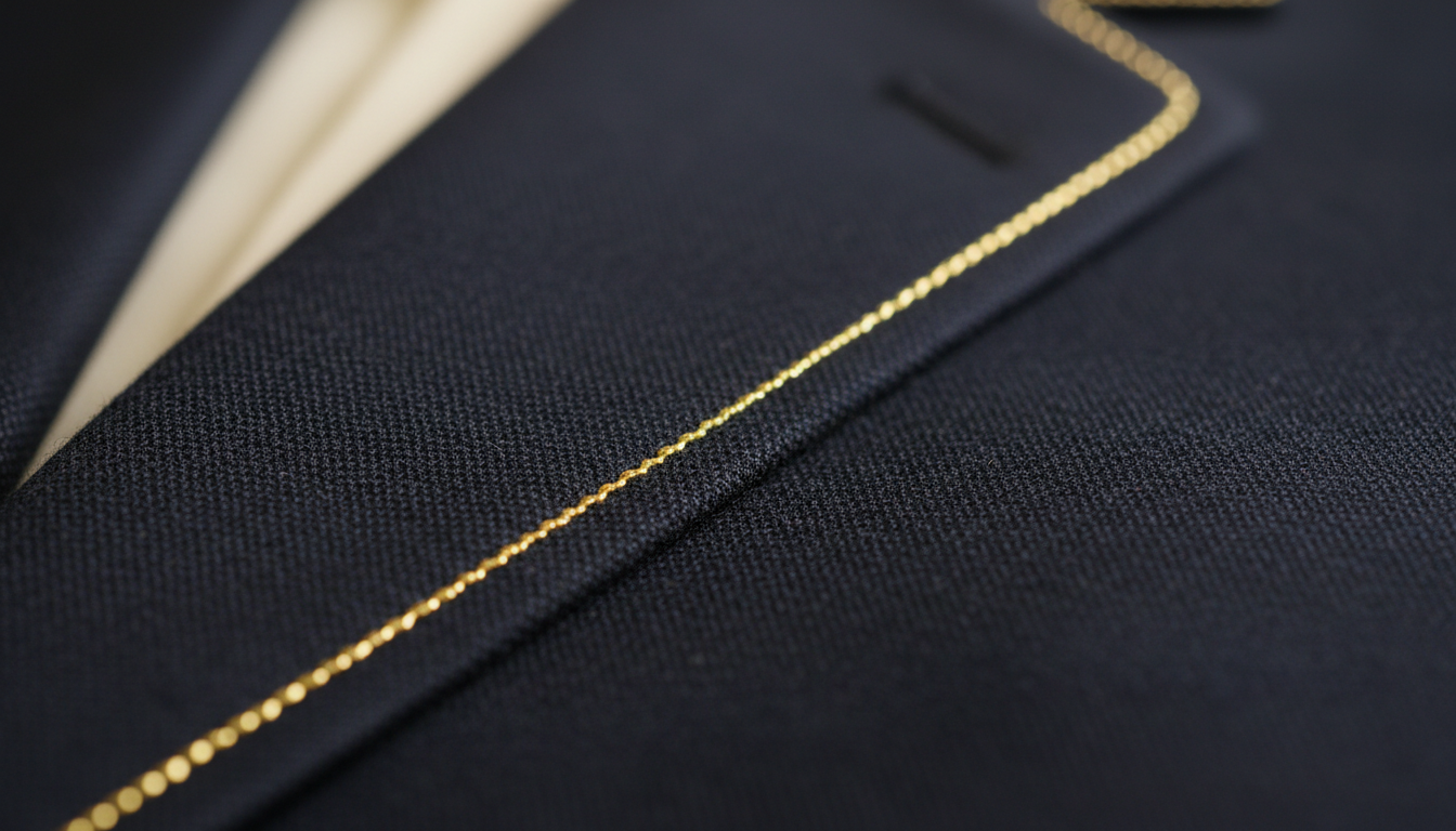 Close up of premium suit tailoring details at Estep's