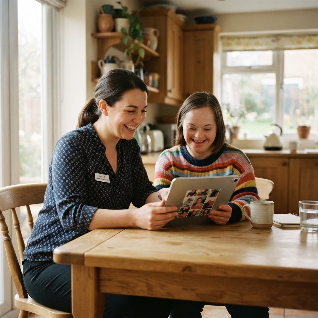 Caregiver and member sharing a dignified moment together