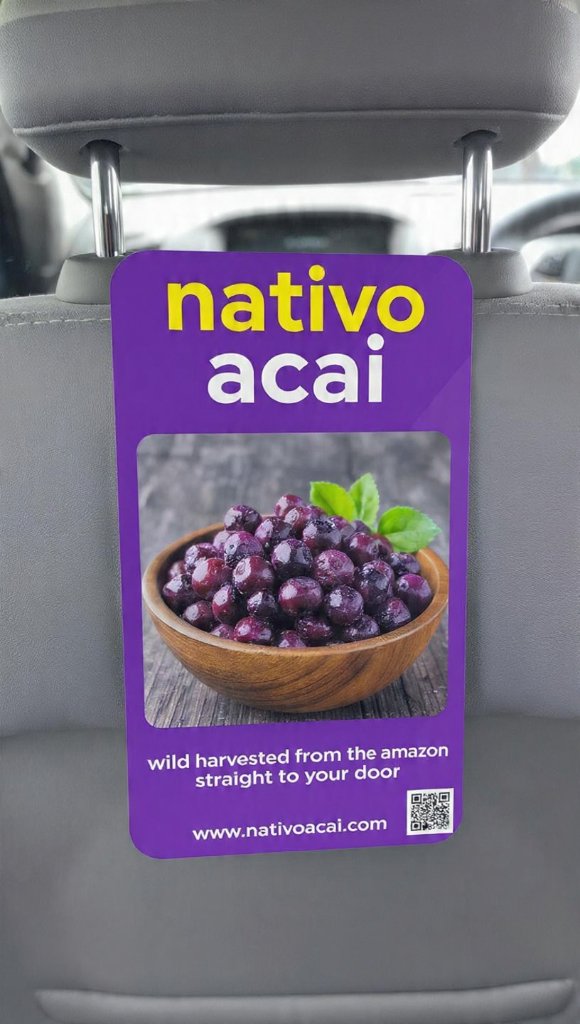 Nativo Acai in-vehicle headrest ad
