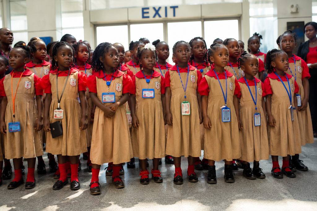 Students in uniforms lined up