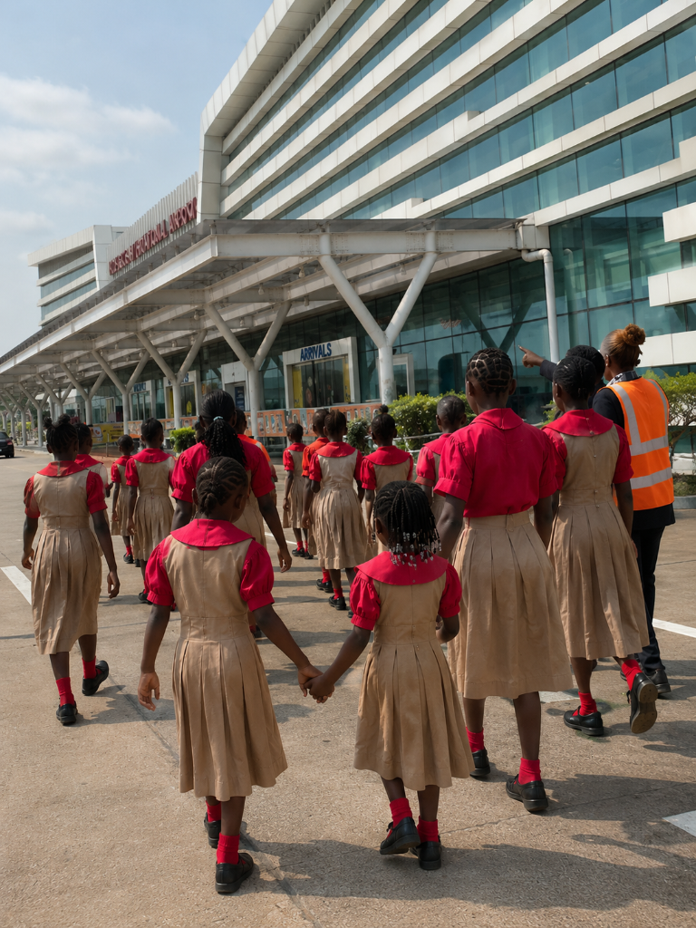 Girls walking to school together