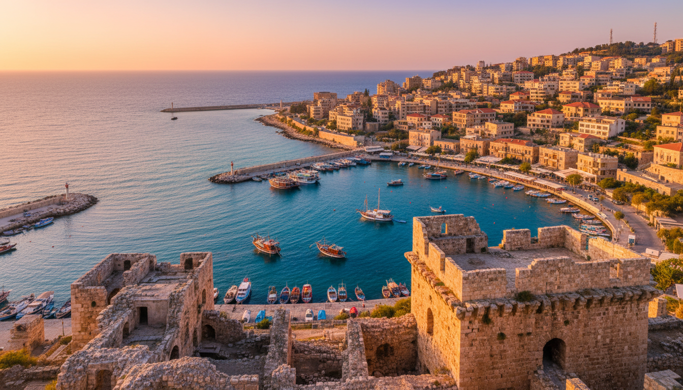 Ancient port of Byblos with crusader castle and Mediterranean harbor