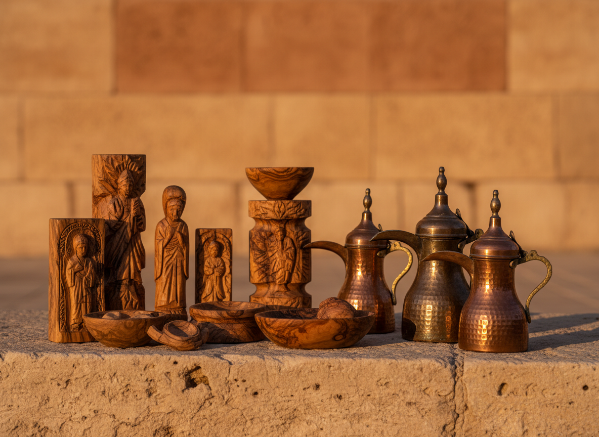 Traditional Lebanese artisan crafts - olive wood carvings and copper work