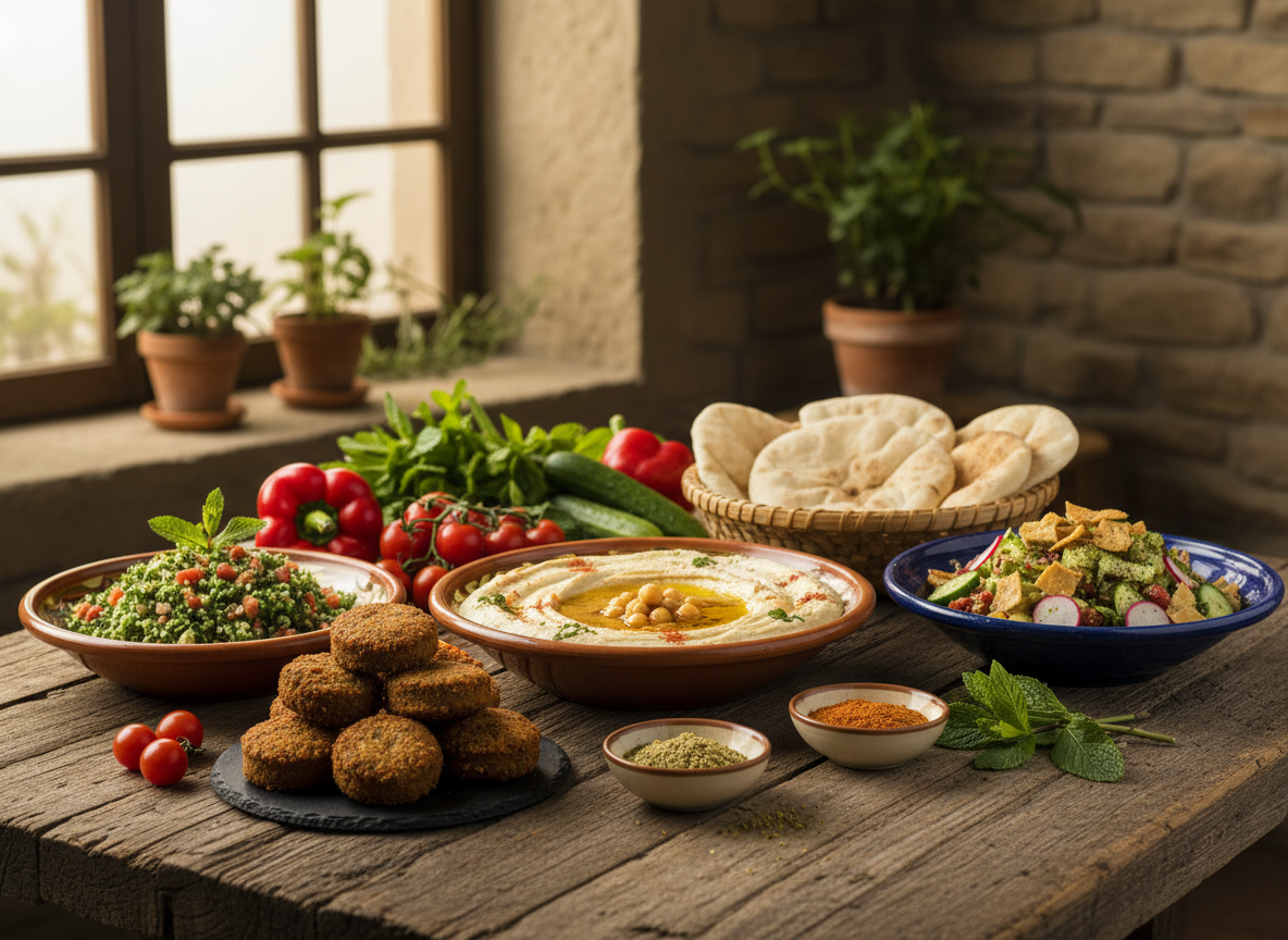 Traditional Lebanese meze feast