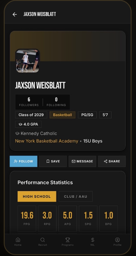 Jaxson Weisblatt live recruiting profile