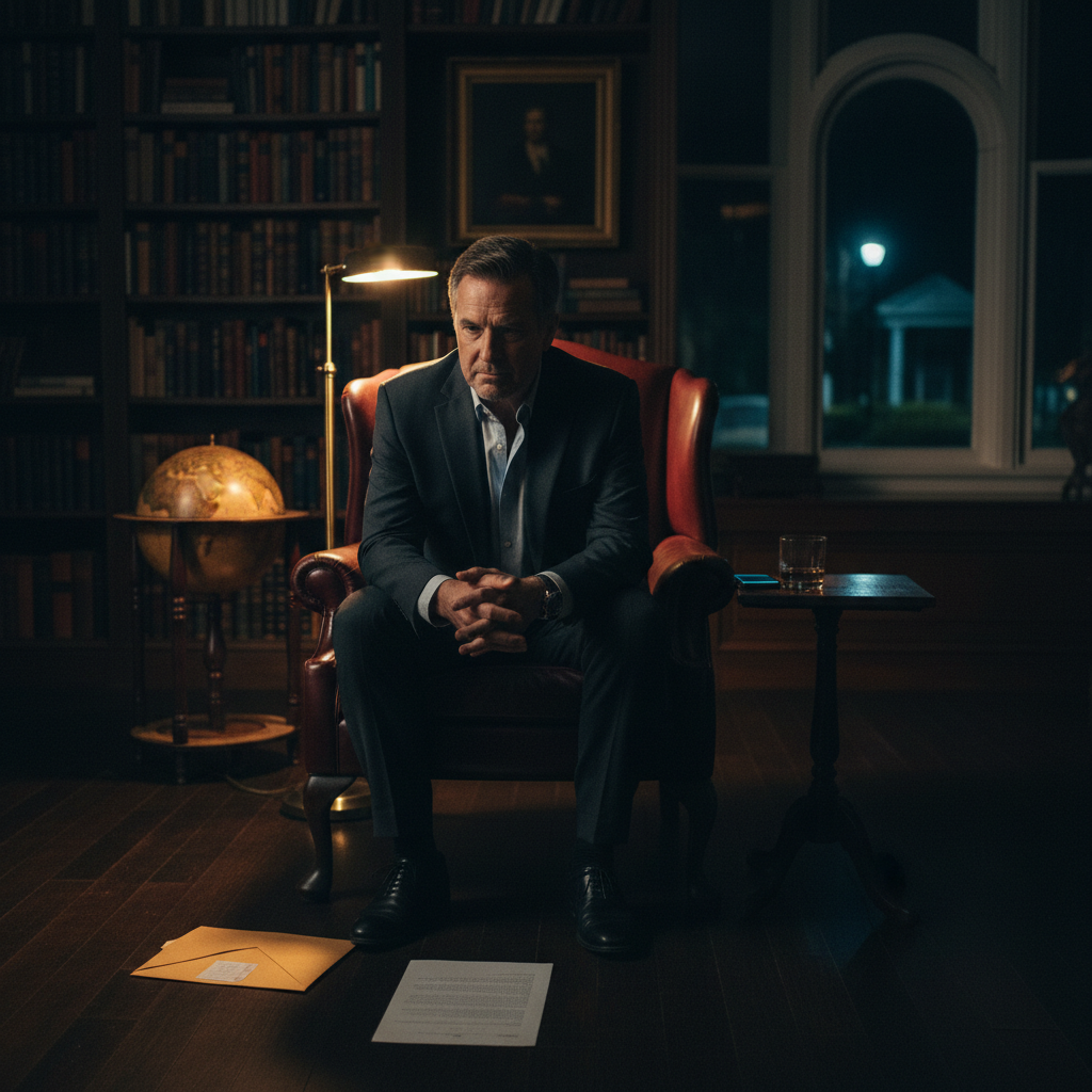 Executive seated alone after reading a blackmail email