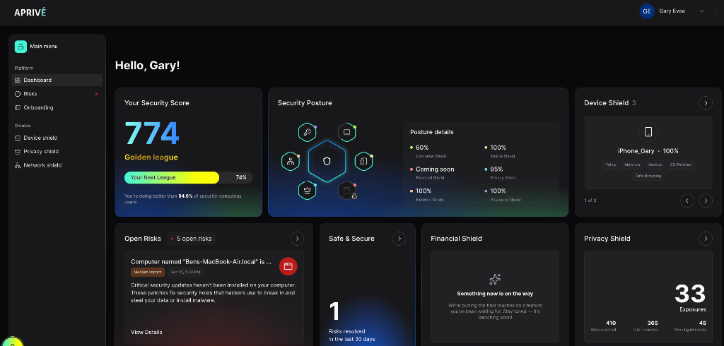 Aprivé dashboard