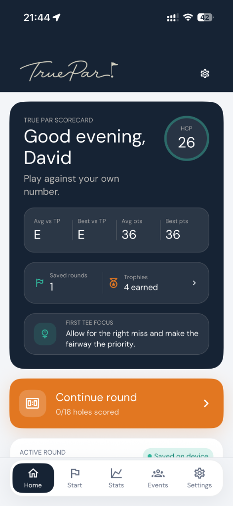 True Par app screen