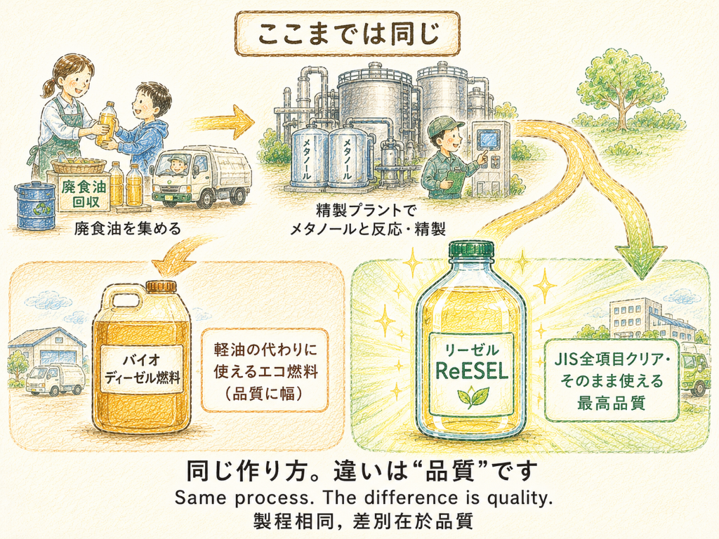 精製した燃料が2種類に分かれる図