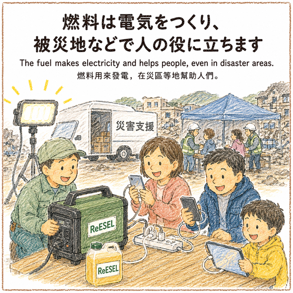 ReESEL が電気をつくり被災地などで役立つ