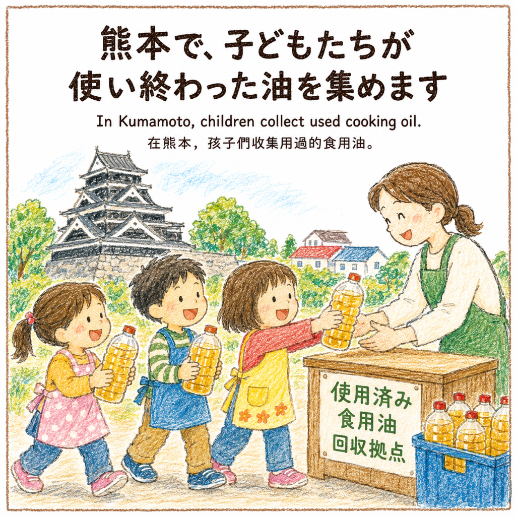 熊本で子どもたちが使い終わった油を集める