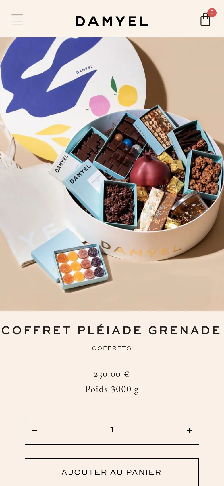 Fiche produit « Coffret Pléiade Grenade » du site DAMYEL sur mobile