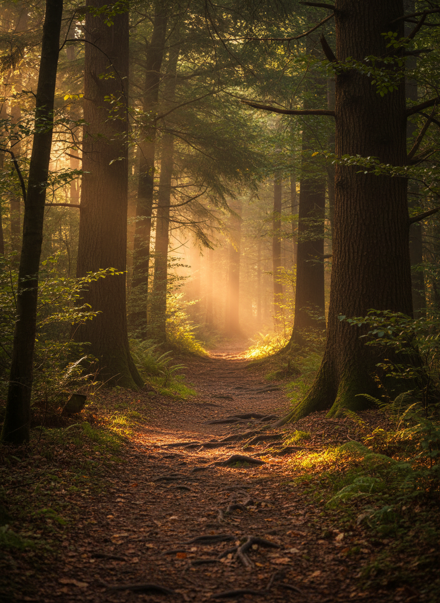 Camino a través de un bosque iluminado
