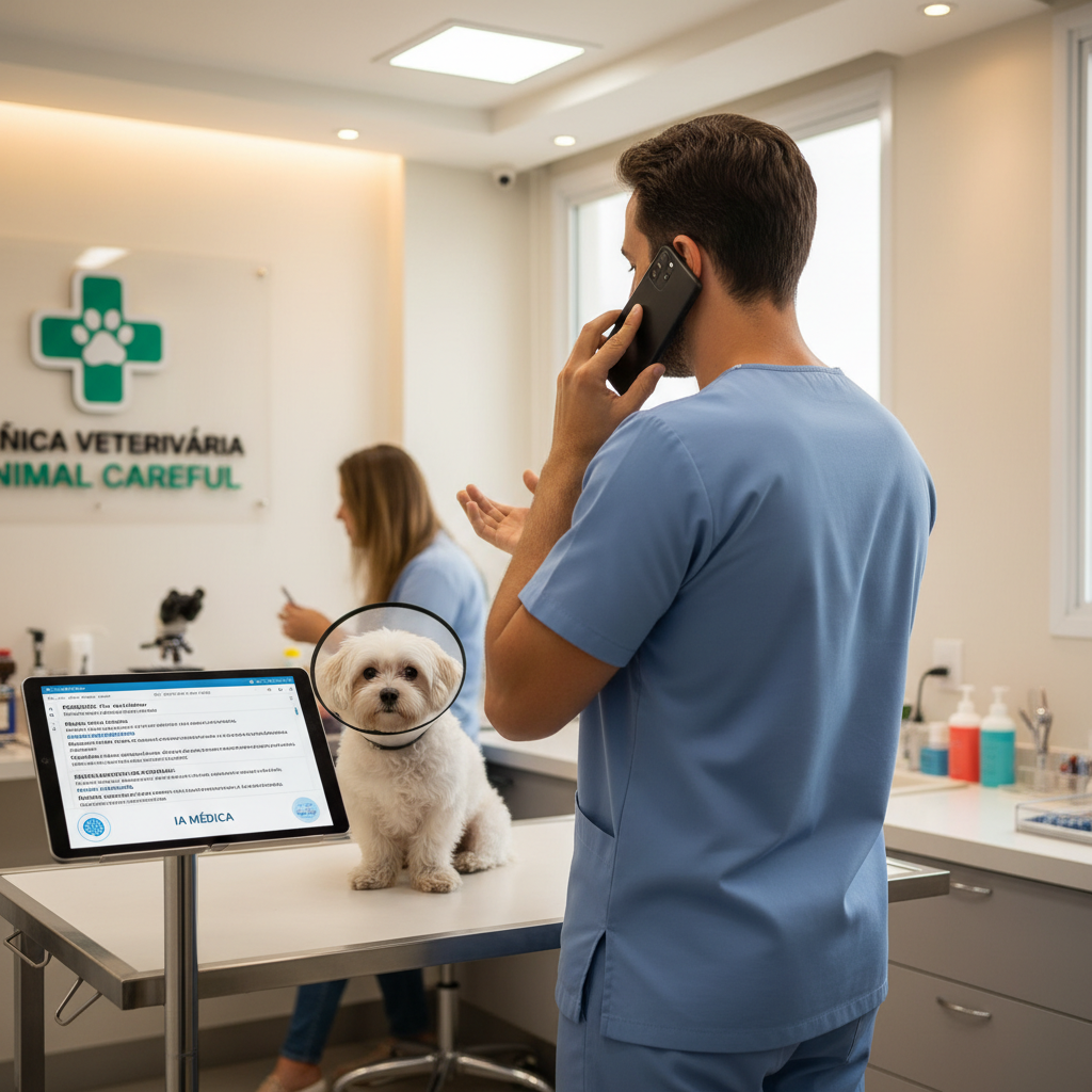 Veterinário ditando prontuário durante consulta