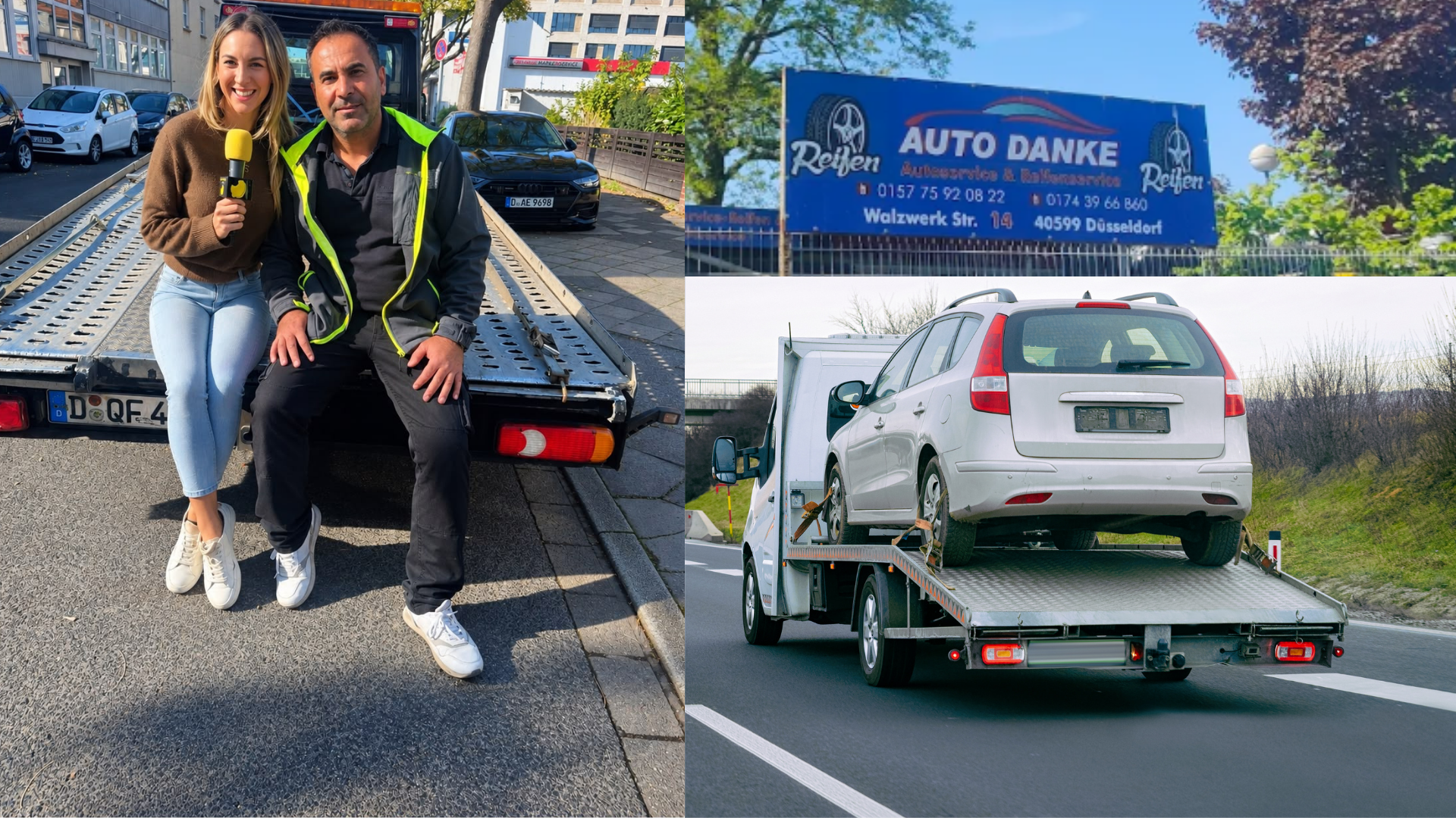 Der hilfsbereite Düsseldorfer Abschleppdienst „Firma Danke“ hilft, wenn der Wagen mal stillsteht oder überführt werden muss