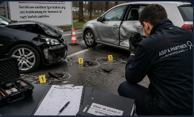 Kfz-Sachverständige Nasreddin Tachrifet von ASP & Partner bei der gerichtsverwertbaren Spurensicherung am Unfallort in Düsseldorf – Lemon Times