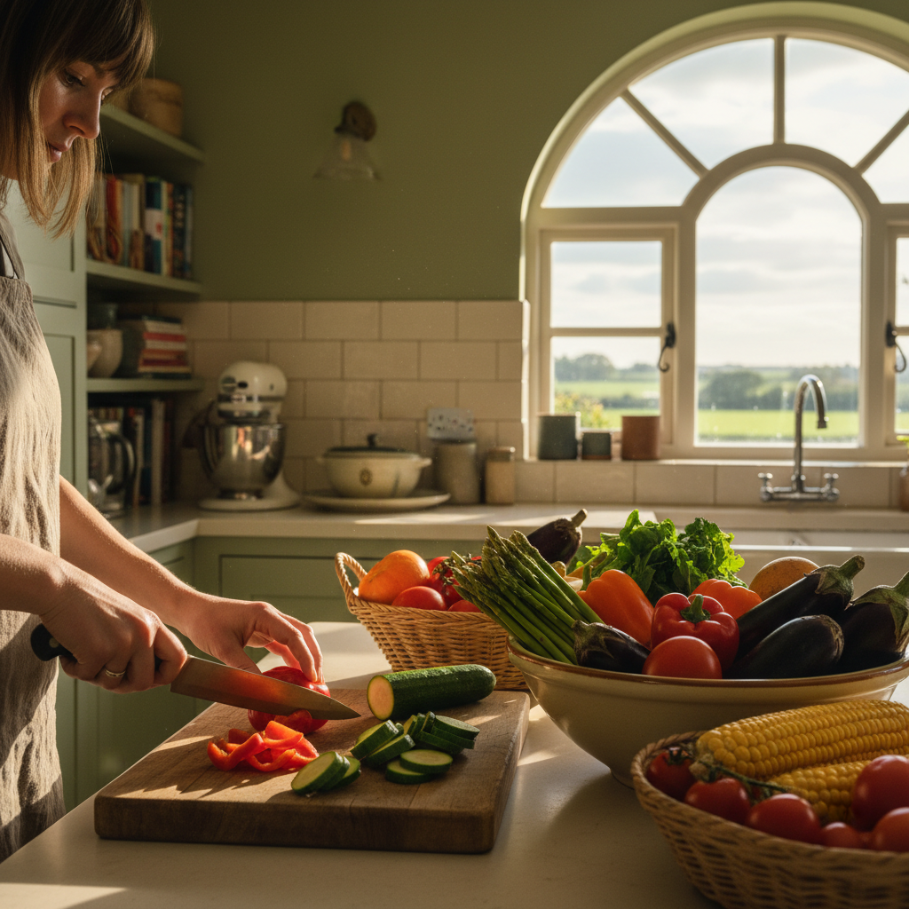 Fresh vegetables being prepared in a home kitchen — placeholder for Chloe's portrait