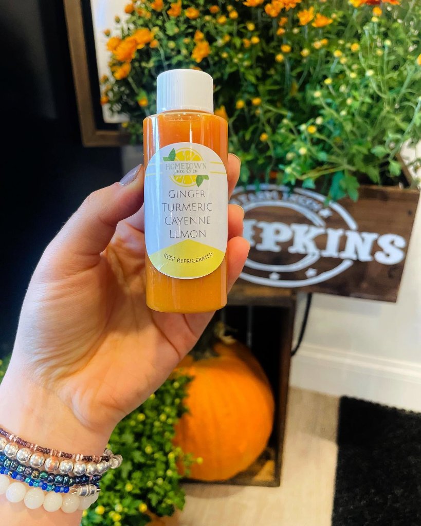 Wellness shots with ginger and turmeric at Hometown Juice & Co. on Cape Cod