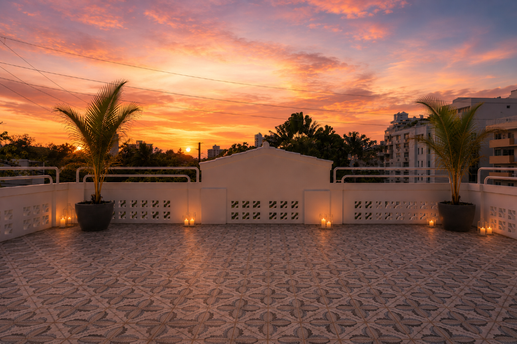 Rooftop terrace at sunset