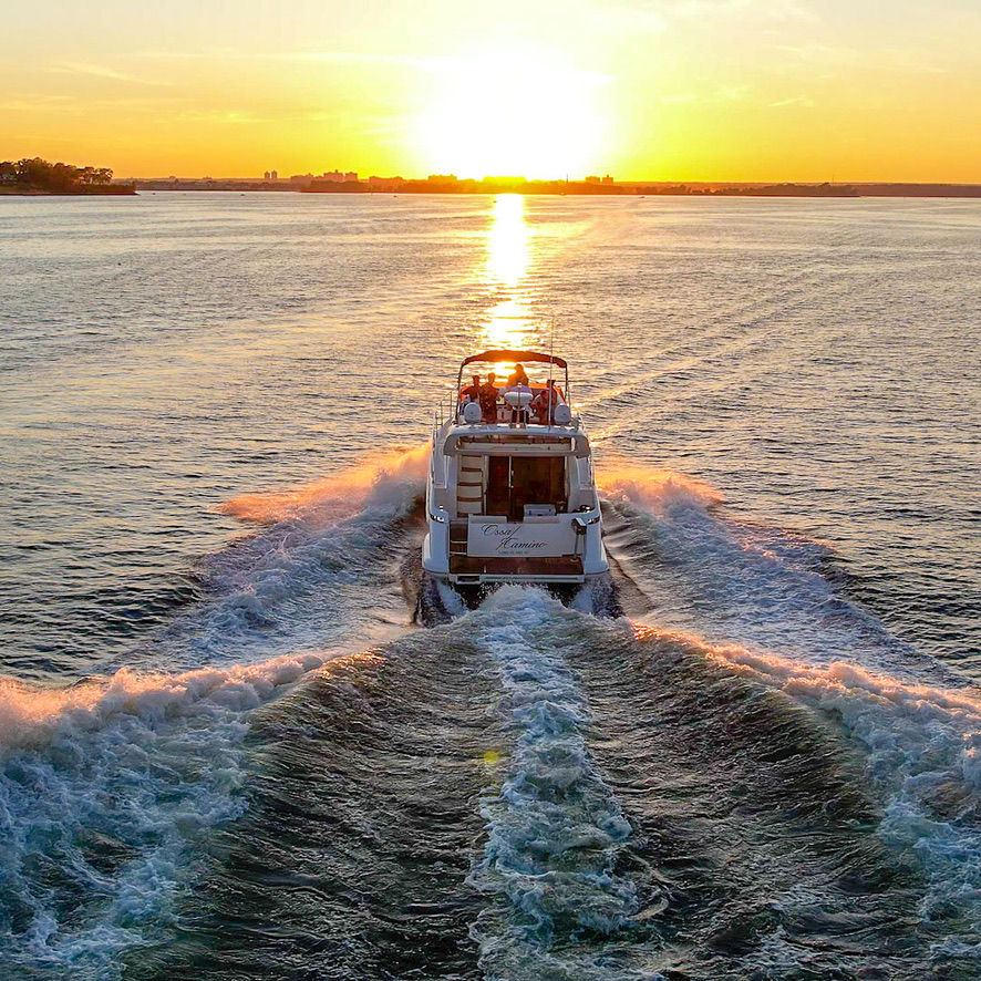 Luxury yacht at sunset Port Washington NY