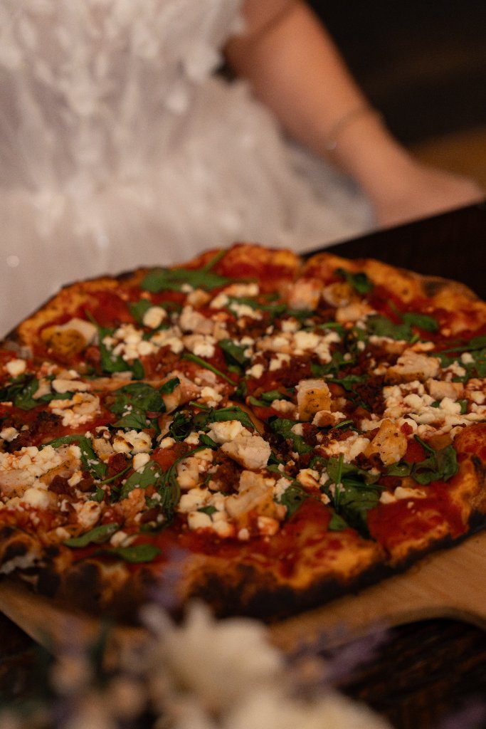 Close-up of a beautiful wood-fired pizza