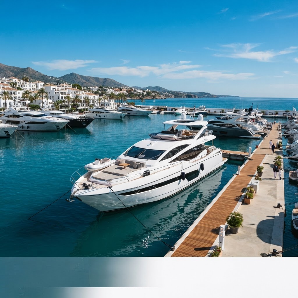 Sleek sport yacht at a marina