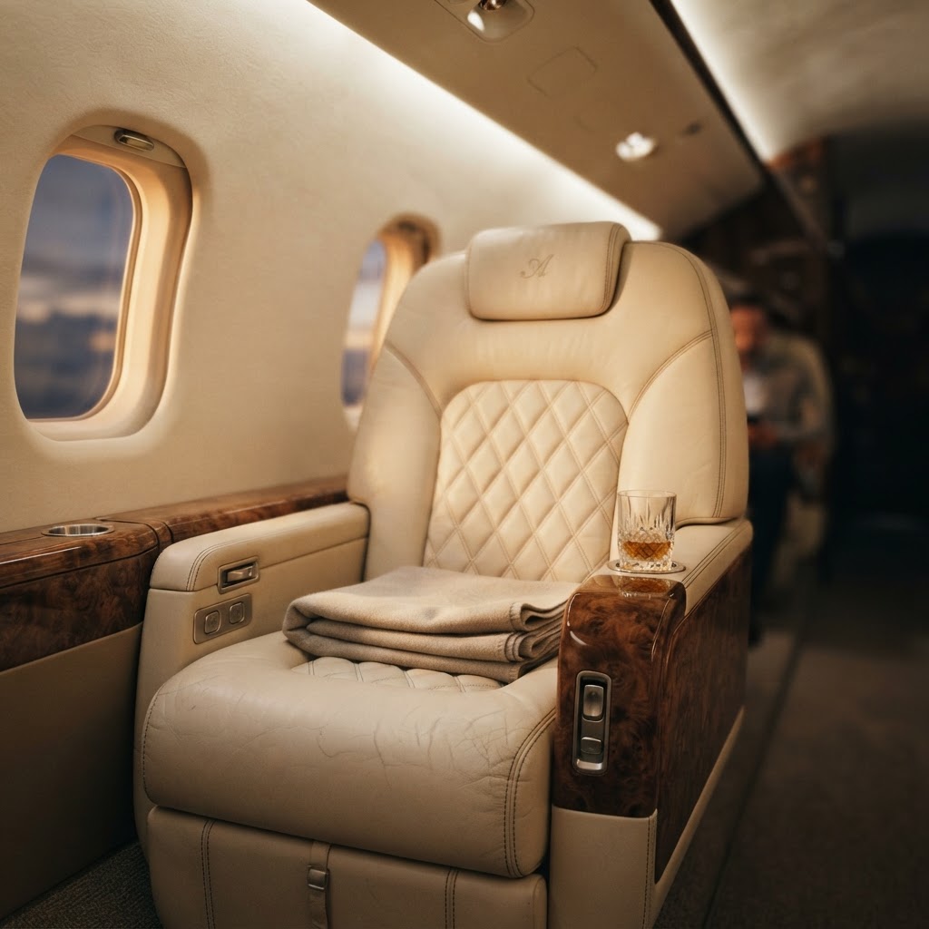 Cream leather executive seat with stitched detailing