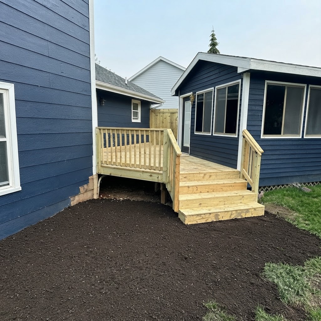 Finished Ankeny deck with treated decking, privacy fence, and drink rails