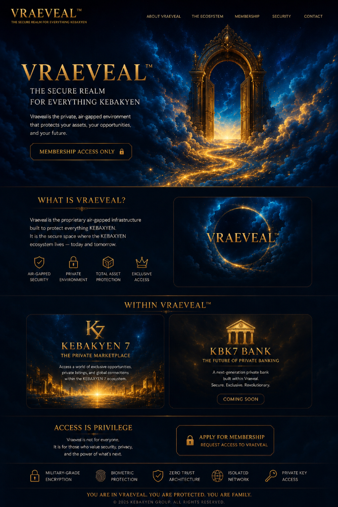 VRAEVÆL™ gateway emblem — the membership gateway to KEBAKYEN 7