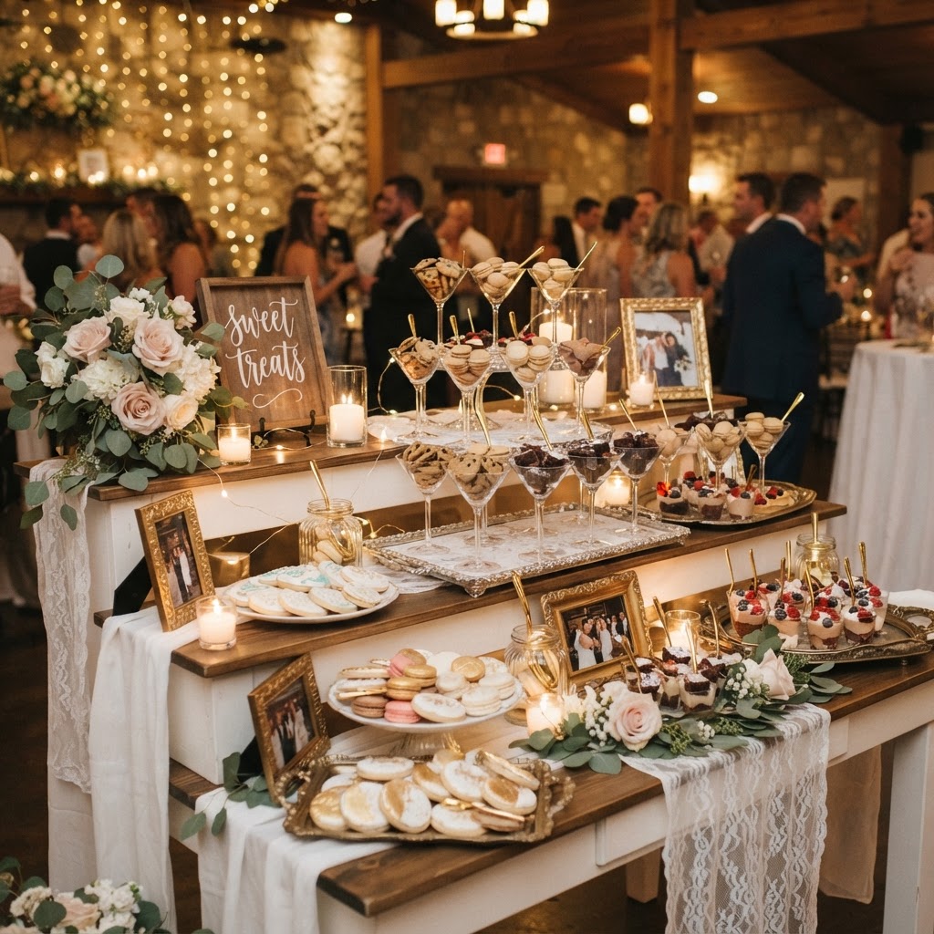 Martini glasses with cookie dessert station