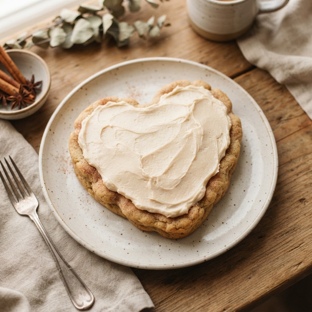 Small heart-shaped cookie cake with light frosting