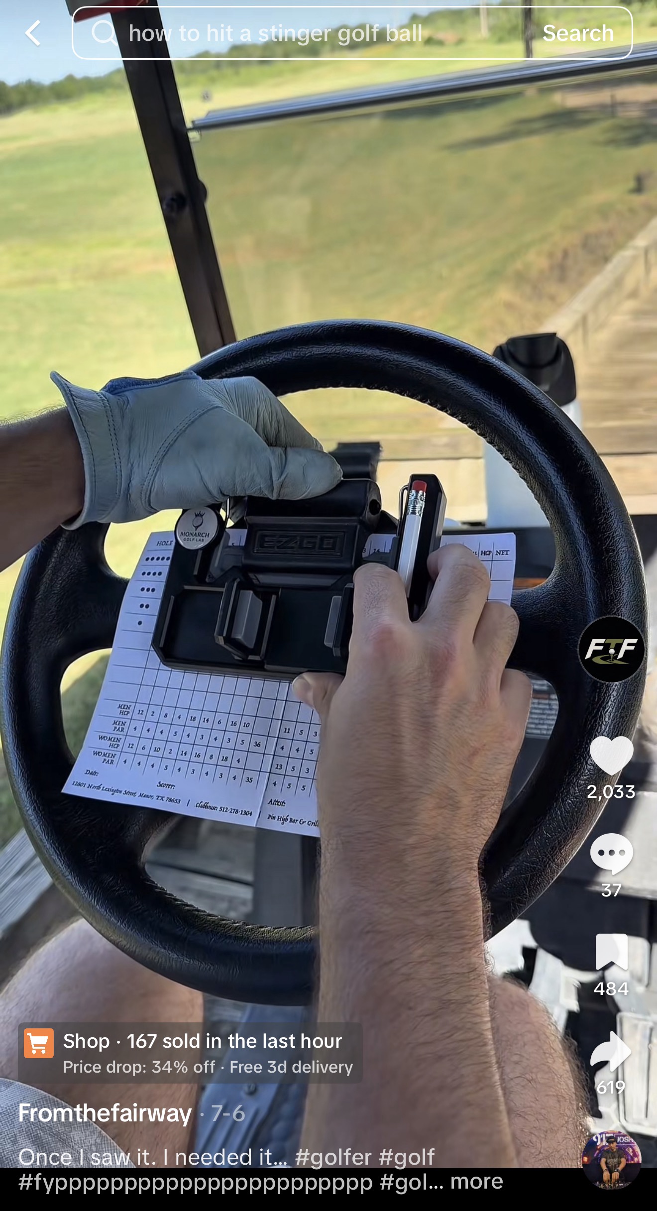 Social post showing the Monarch Golf Lab steering wheel mount