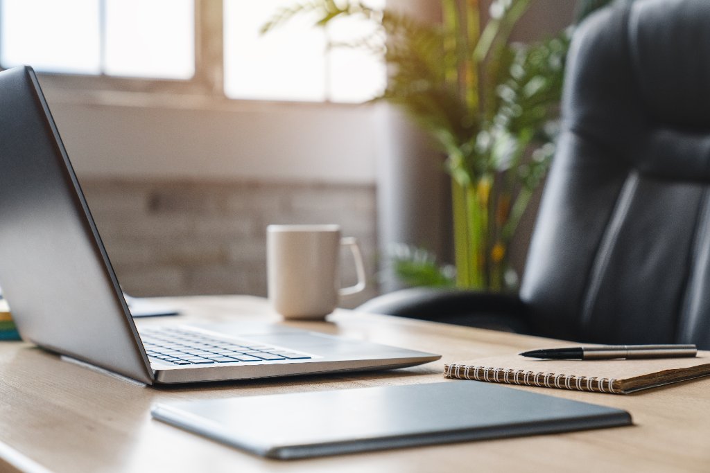 A calm, modern desk workspace