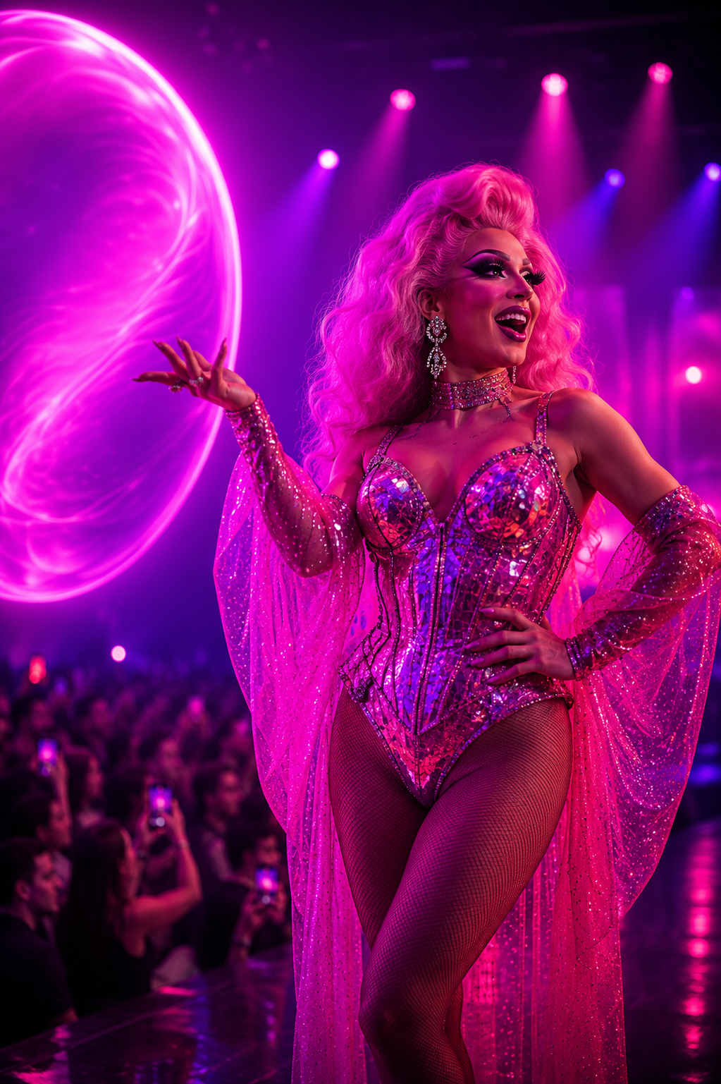 Drag-Show auf einer Bühne mit buntem Licht