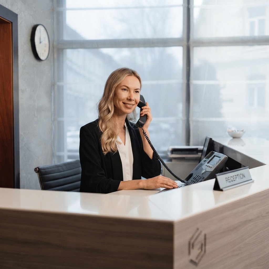 Office receptionist on phone