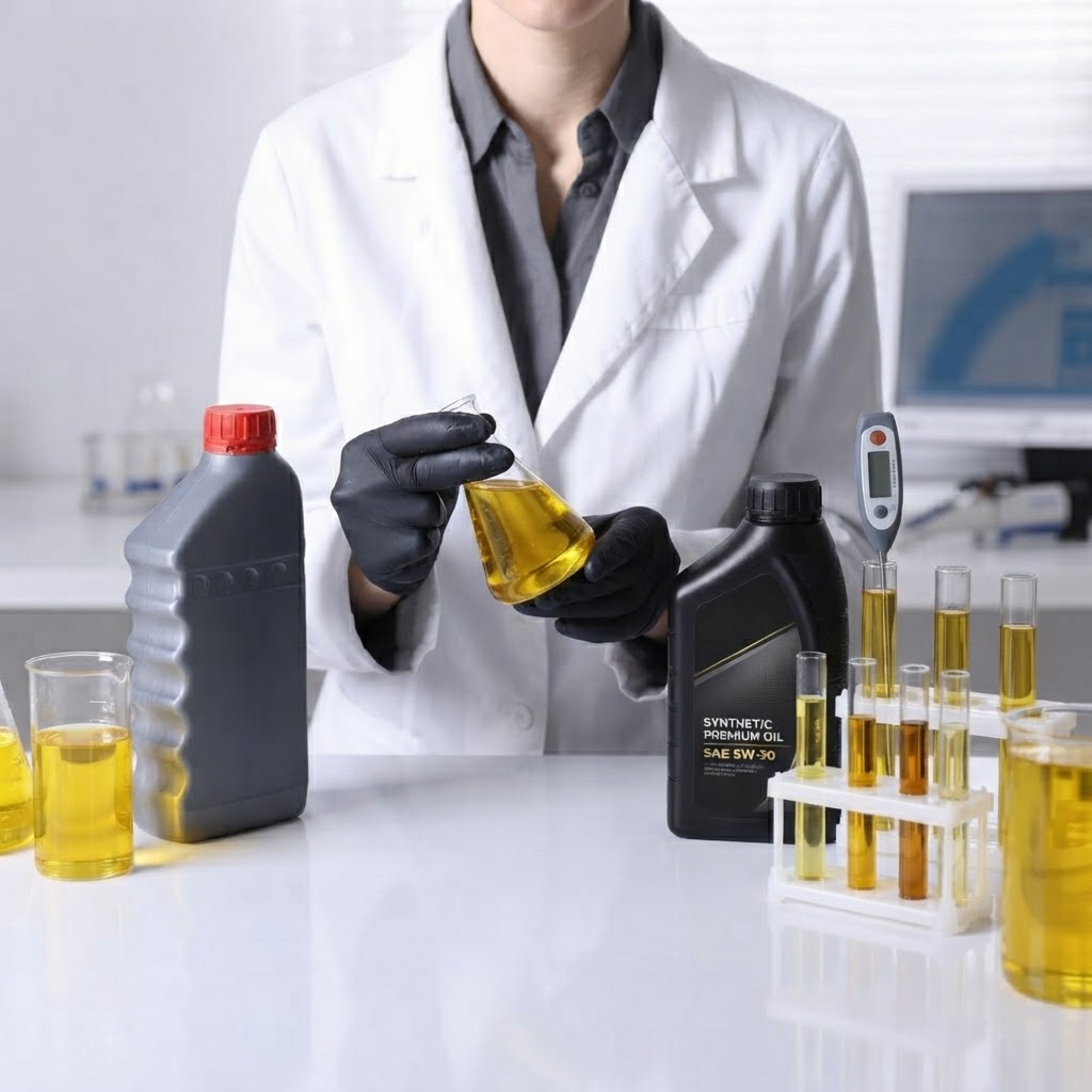 Scientist checking motor oil quality