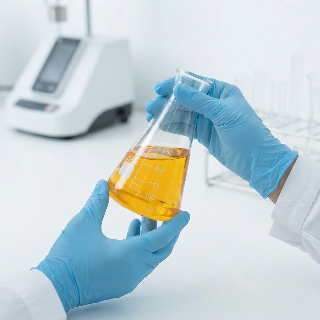 Lab technician testing oil sample