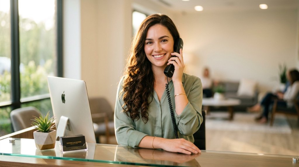 Receptionist at desk