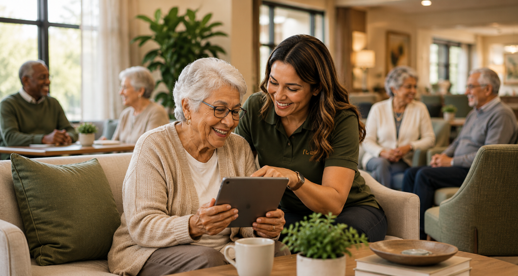 Warm community gathering space with residents