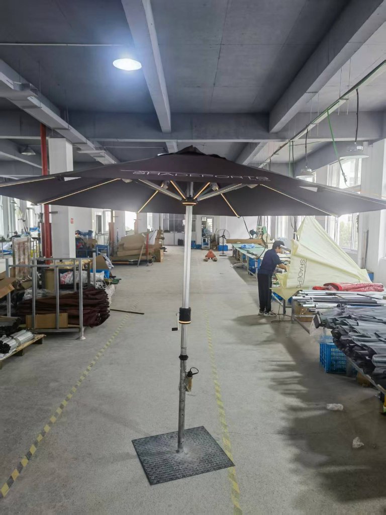 Coffee coloured umbrella with LED lighting