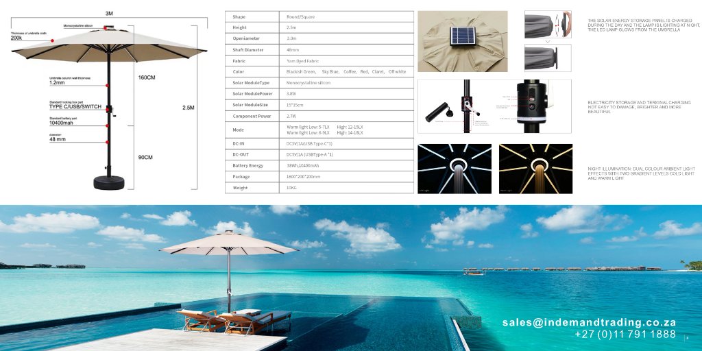 Solaris Solar Umbrella full specification sheet