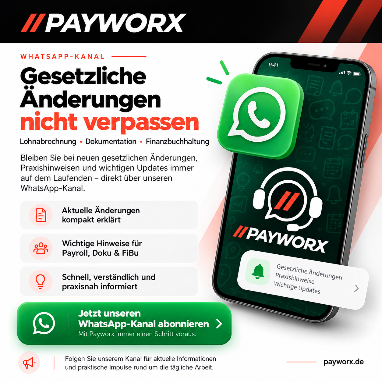 Payworx WhatsApp-Kanal – gesetzliche Änderungen nicht verpassen