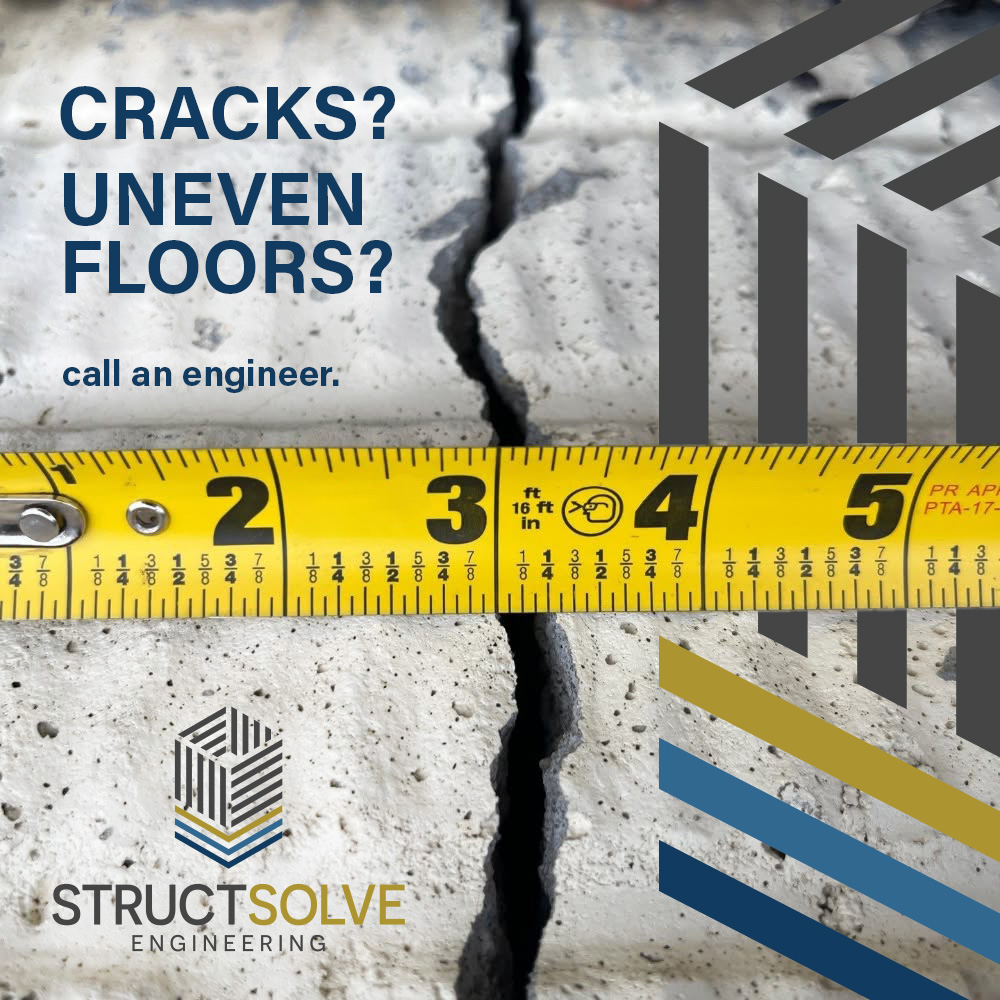 Foundation wall cracks observed during a StructSolve residential structural inspection, when to call a structural engineer Foundation wall cracks observed during a StructSolve residential structural inspection, when to call a structural engineer