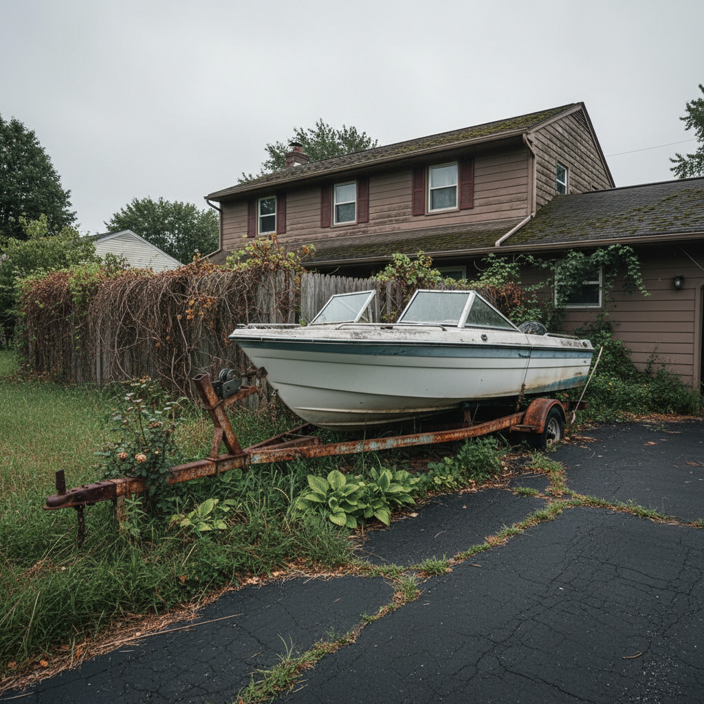 Old abandoned boat ready for removal in Akron, OH