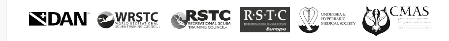 DAN, WRSTC, RSTC, RSTC Europe, UHMS, CMAS certifying body logos