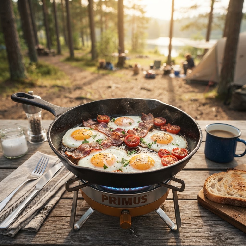 Campingfrühstück in der Pfanne