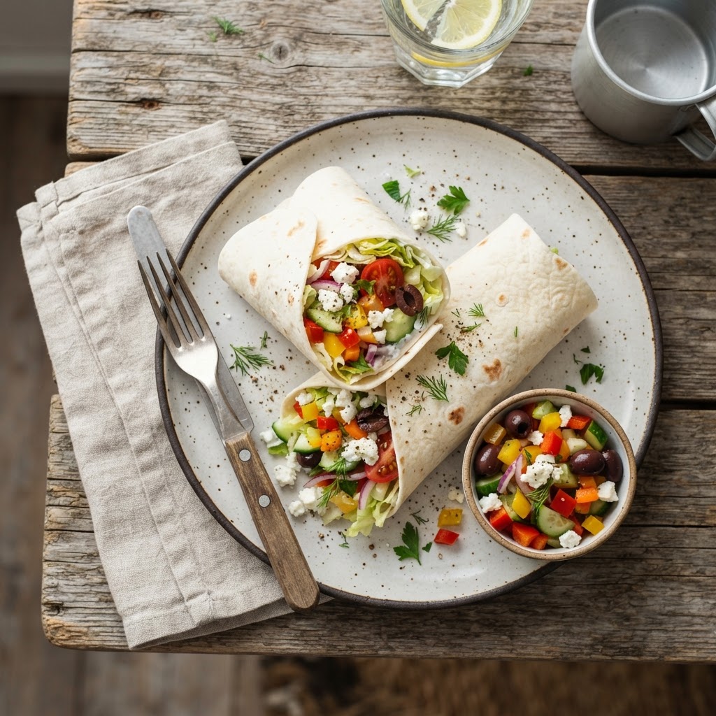 Sommerlicher Tortilla-Wrap mit Feta und frischem Gemüse