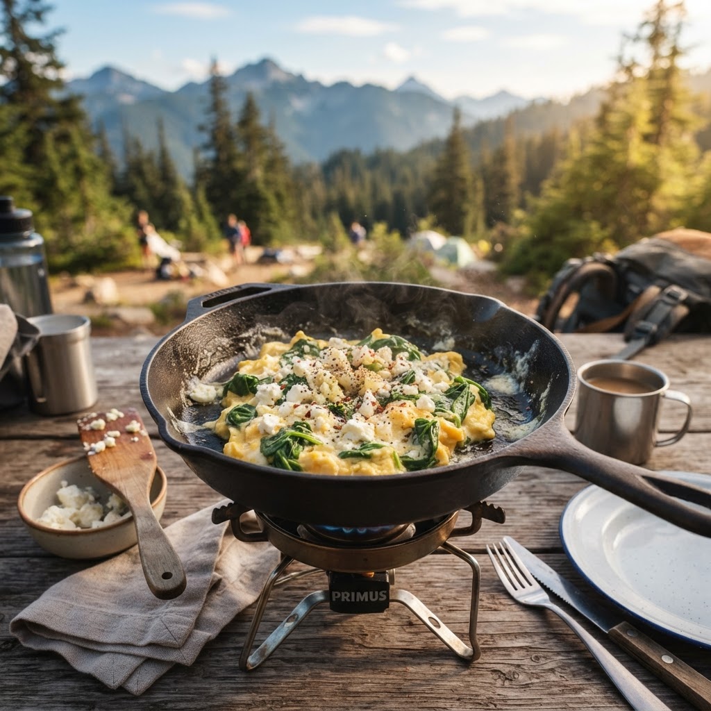 Scrambled Eggs mit Spinat und Feta