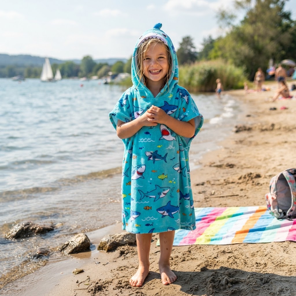 UV-Schutz Strandponcho Kinder mit Kapuze