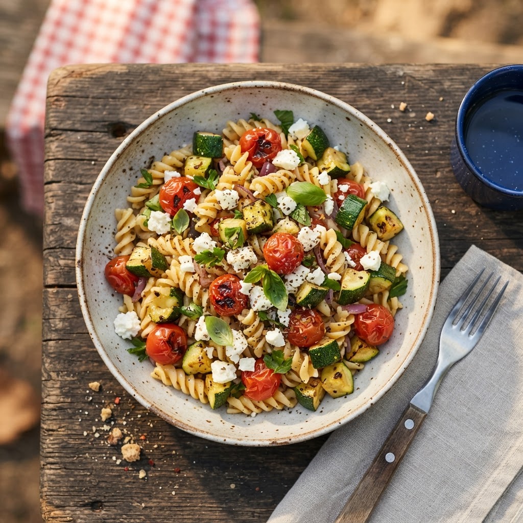 Sommerliche Pfannen-Pasta mit Zucchini und Feta